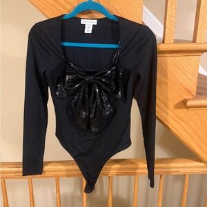 Cupcakes and Cashmere Black Sequin Glitter Bow Long Sleeved Cute Bodysuit NWOT